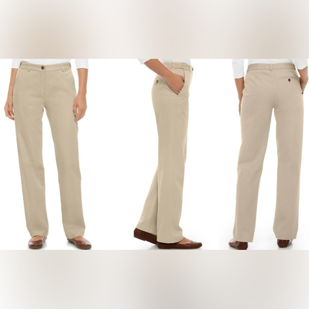 BN8 L.L. Bean Khaki Wrinkle-Free Bayside Business Pants Sz 4 High Rise Straight